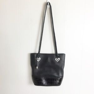 Vintage All Leather Brighton Black Tote Bag Purse With Silver Hardware